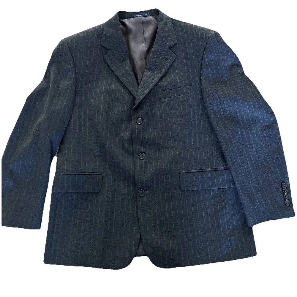 Men's Sport Coat 100% Wool 42S Black Charcoal Pinstripe Stafford